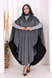 Hooded Wool-Blend Poncho 70130 Gray