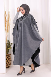 Hooded Wool-Blend Poncho 70130 Gray