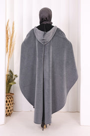 Hooded Wool-Blend Poncho 70130 Gray