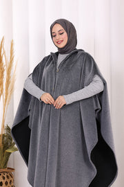 Hooded Wool-Blend Poncho 70130 Gray