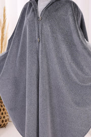 Hooded Wool-Blend Poncho 70130 Gray
