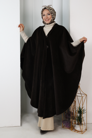 Hooded Wool-Blend Poncho 70130 Brown
