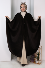 Hooded Wool-Blend Poncho 70130 Brown