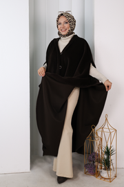 Hooded Wool-Blend Poncho 70130 Brown