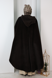 Hooded Wool-Blend Poncho 70130 Brown