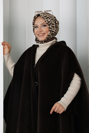 Hooded Wool-Blend Poncho 70130 Brown