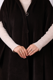 Hooded Wool-Blend Poncho 70130 Brown