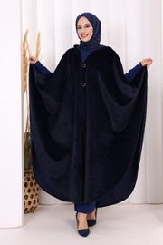 Hooded Wool-Blend Poncho 70130 Navy