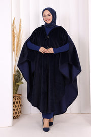 Hooded Wool-Blend Poncho 70130 Navy