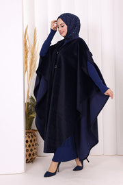 Hooded Wool-Blend Poncho 70130 Navy