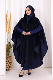 Hooded Wool-Blend Poncho 70130 Navy