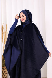 Hooded Wool-Blend Poncho 70130 Navy