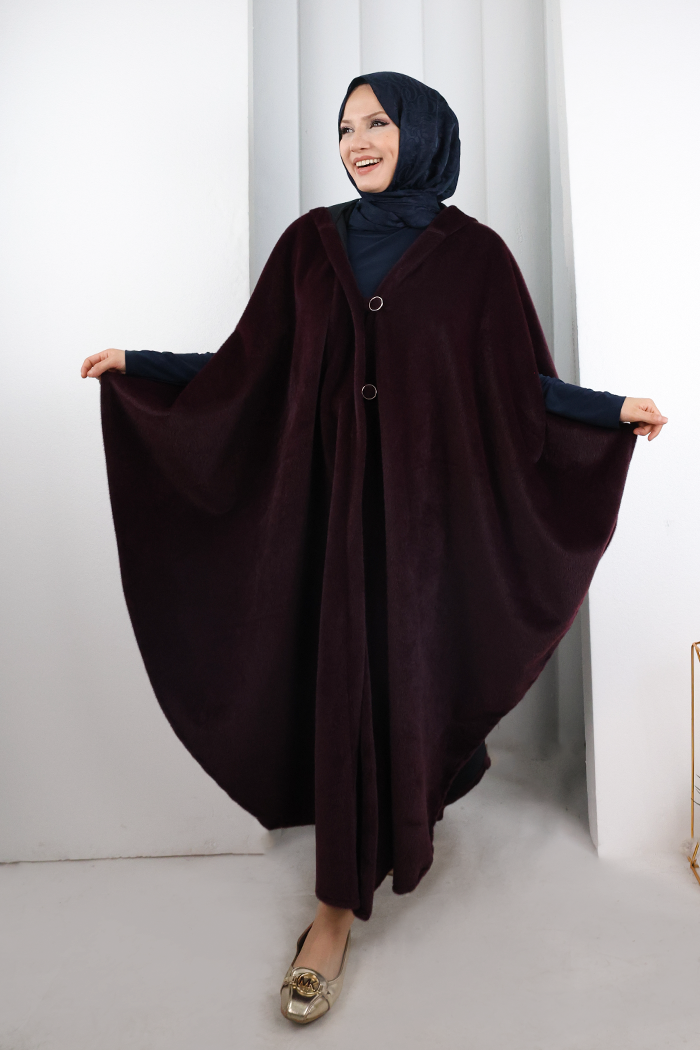 Hooded Wool-Blend Poncho 70130 Plum