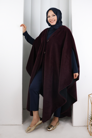 Hooded Wool-Blend Poncho 70130 Plum