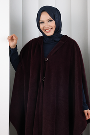 Hooded Wool-Blend Poncho 70130 Plum