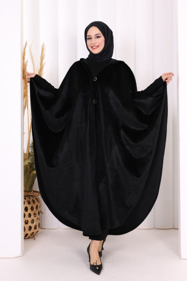 Hooded Wool-Blend Poncho 70130 Black