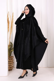 Hooded Wool-Blend Poncho 70130 Black
