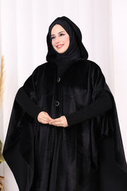 Hooded Wool-Blend Poncho 70130 Black