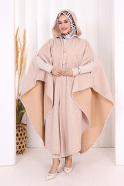 Hooded Wool-Blend Poncho 70130 Salmon