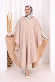 Hooded Wool-Blend Poncho 70130 Salmon