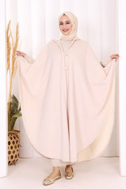 Hooded Wool-Blend Poncho 70130 Stone