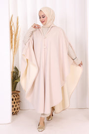 Hooded Wool-Blend Poncho 70130 Stone