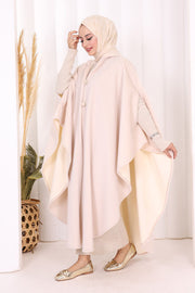 Hooded Wool-Blend Poncho 70130 Stone