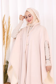 Hooded Wool-Blend Poncho 70130 Stone