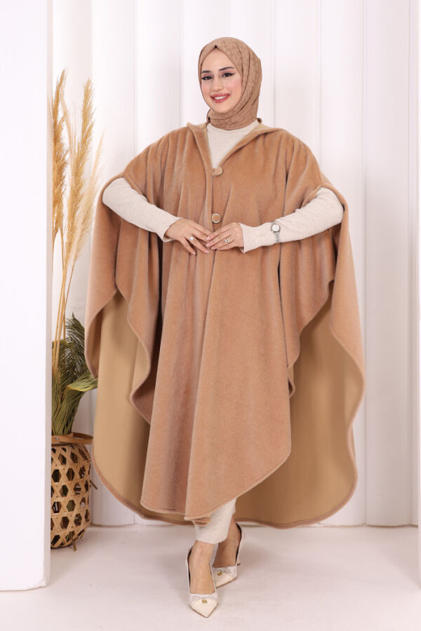 Hooded Wool-Blend Poncho 70130 Mink