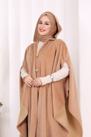 Hooded Wool-Blend Poncho 70130 Mink