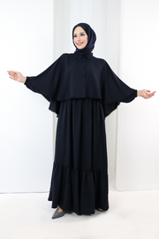 Guipure Lace Cape Dress 6079 Navy - view 2