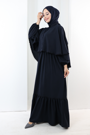 Guipure Lace Cape Dress 6079 Navy - view 3