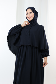 Guipure Lace Cape Dress 6079 Navy - view 5