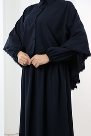 Guipure Lace Cape Dress 6079 Navy - view 6