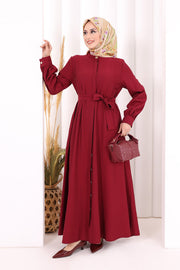 Full Button Hajj & Umrah Dress 7053 in Burgundy, view 2
