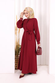 Full Button Hajj & Umrah Dress 7053 in Burgundy, view 3