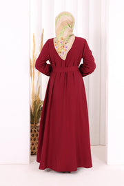 Full Button Hajj & Umrah Dress 7053 in Burgundy, view 4