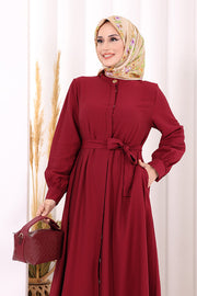 Full Button Hajj & Umrah Dress 7053 in Burgundy, view 5