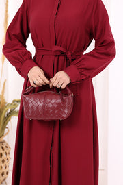 Full Button Hajj & Umrah Dress 7053 in Burgundy, view 6