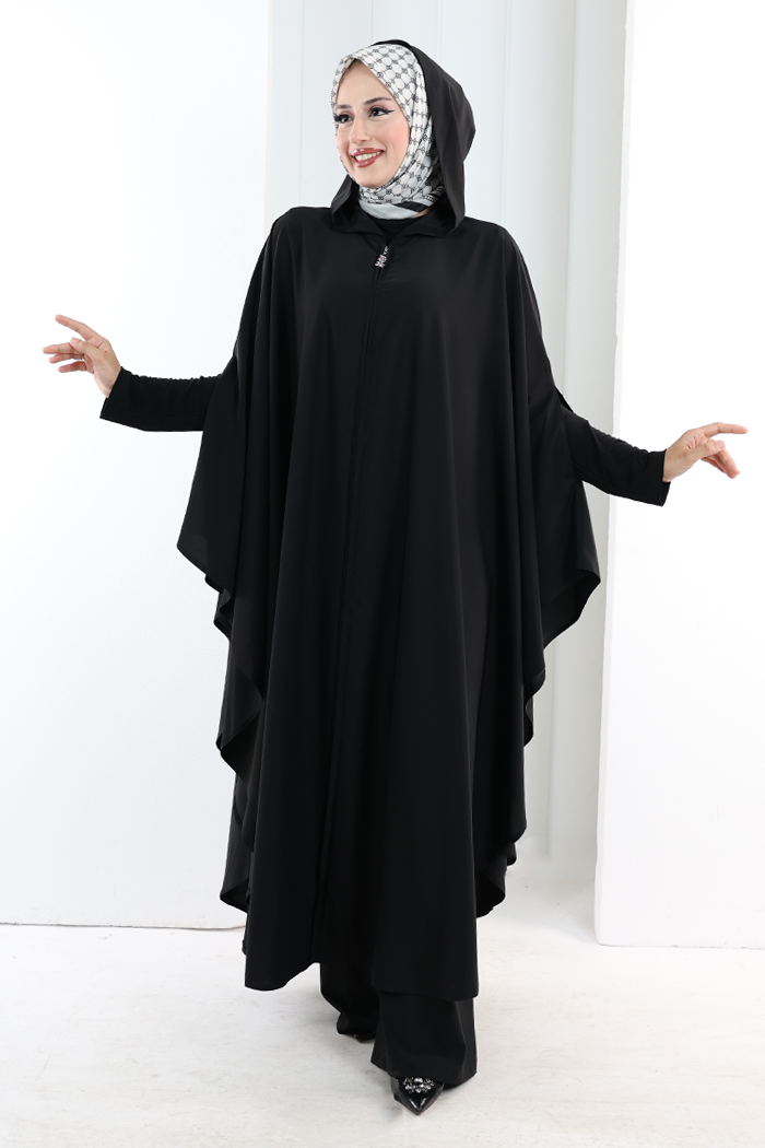 Hooded Zip Cape 7078 Black