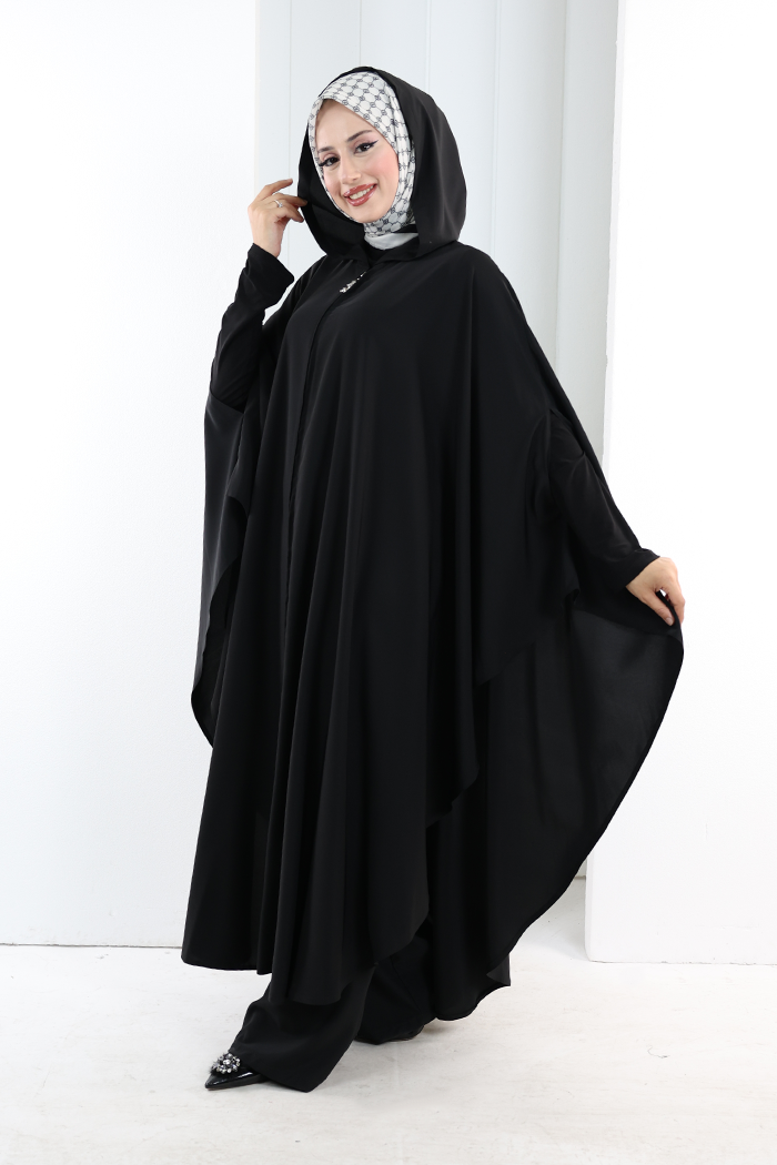 Hooded Zip Cape 7078 Black