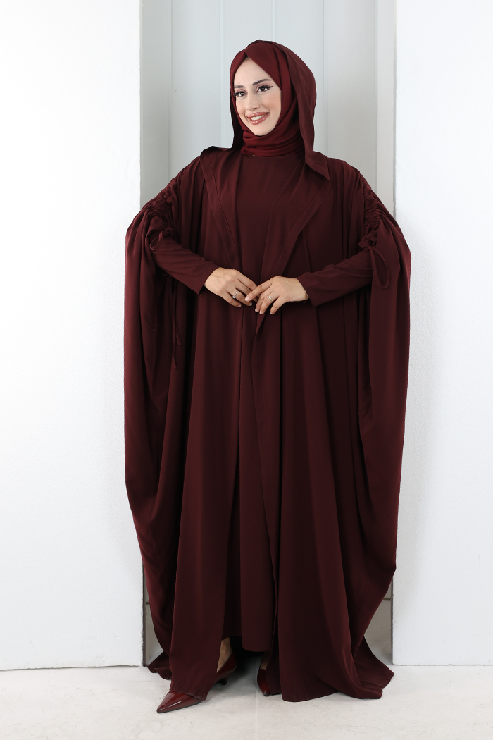 Hooded Abaya and Dress Set 70013 Burgundy - view 1