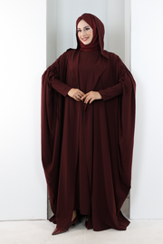 Hooded Abaya and Dress Set 70013 Burgundy - view 1