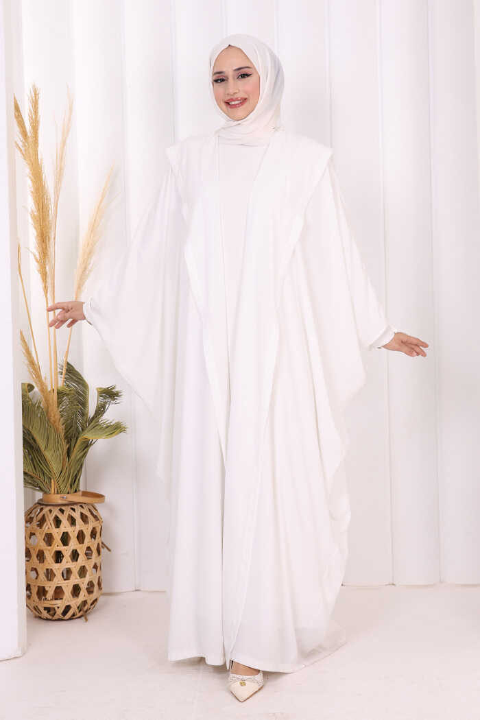 Hooded Abaya and Dress Set 70013 Ecru