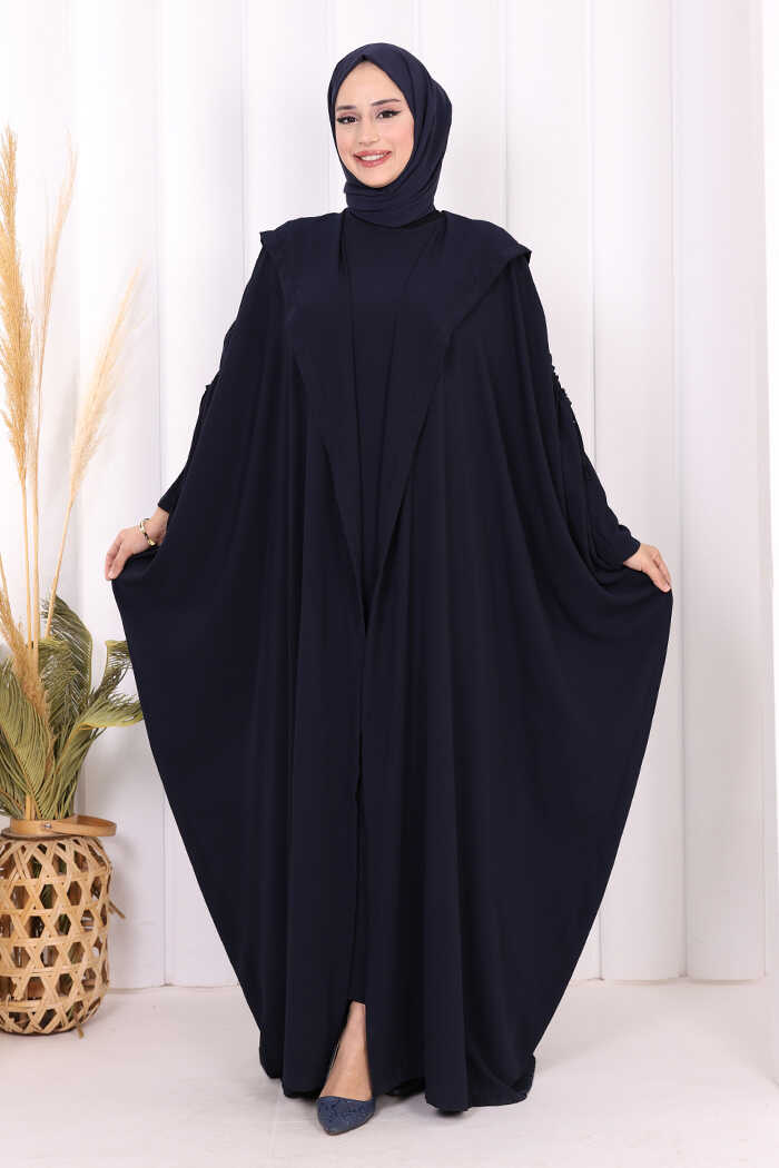 Hooded Abaya and Dress Set 70013 Navy