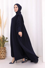 Hooded Abaya and Dress Set 70013 Navy - view 5