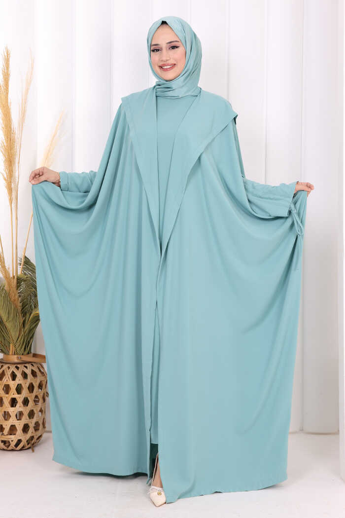 Hooded Abaya and Dress Set 70013 Mint