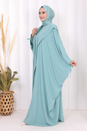 Hooded Abaya and Dress Set 70013 Mint - view 2