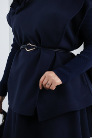Rose Detail Vest and Skirt Set 8717 Navy — view 5