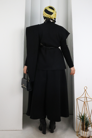Rose Detail Vest and Skirt Set 8717 Black — view 3